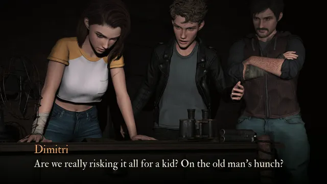 A narrative scene: Dimitri questions the plan